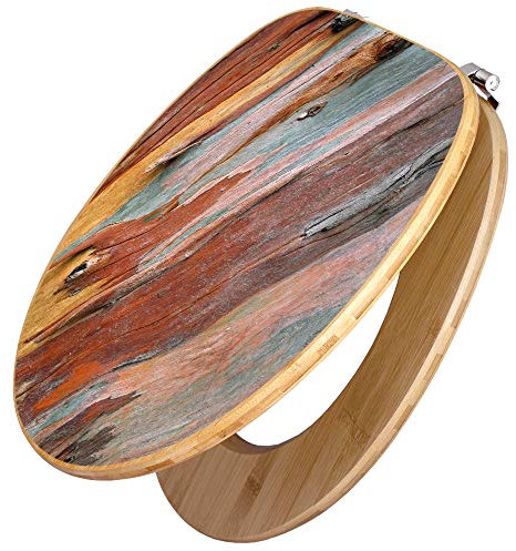 banjado Design WC Sitz Bambus 45x37,5cm / Toilettendeckel Holz/hochwertiger Toilettensitz/Bambus-Toilettendeckel für alle gängigen Toiletten - Coloured Wood