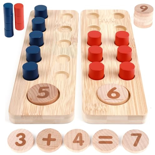 DINORUN Montessori Spielzeug ab 3 4 5 6 Jahre, Holzspielzeug Addition und Subtraktion innerhalb von 20 mit Aufbewahrungstasche, Kinderspiele ab 3 4 5 6 Jahre