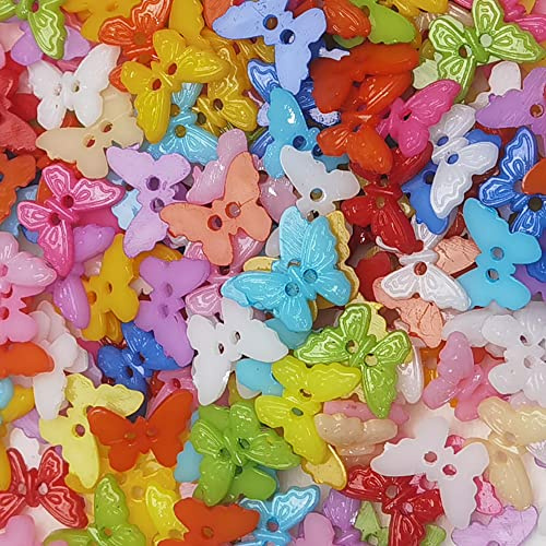 Chenkou Craft New 100pcs Mix Butterfly Plastic Buttons 15mm Sewing Craft 2 Holes (5/8(15mm), Butterfly)