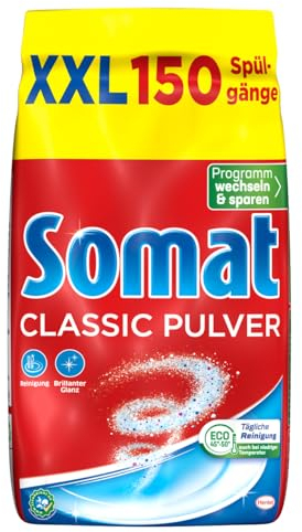 Somat Classic Pulver, Spülmaschinenreiniger für die tägliche Reinigung, entfernt hartnäckigste Flecken bei jeden Spülgang, schonend für die Umwelt, 4x 2,4 kg