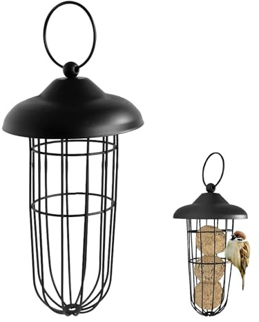 1 mangeoire pour oiseaux en grille noire, support de boules de mésanges avec toit, support de boules de maïs à suspendre, mangeoire pour oiseaux, la meilleure façon de nourrir les oiseaux, design