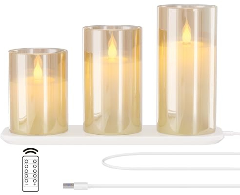 EXTSUD Ricaricabili LED Candele, 3PCS Candele Elettriche, Candela Elettrica, Candele Led con Telecomando Candela Senza Fiamma, Giallo