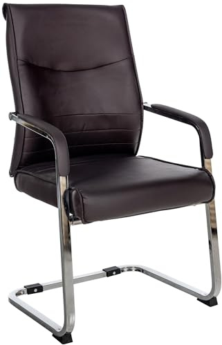 CLP Chaise de Salle à Manger Hobart, Ergonomique avec accoudoirs, rembourrée Similicuir, piètement métal, Chaise Visiteur Moderne, Couleur:Marron, Matériel:Similicuir