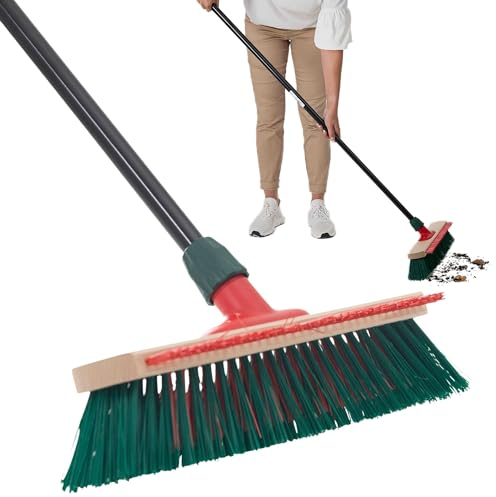 Novaliv Escoba de jardín con mango y barra rascadora, 40 cm, cerdas de elastón, escoba para exteriores, escoba de calle con mango, cerdas duras, escoba de patio, escoba de establo, escoba industrial,