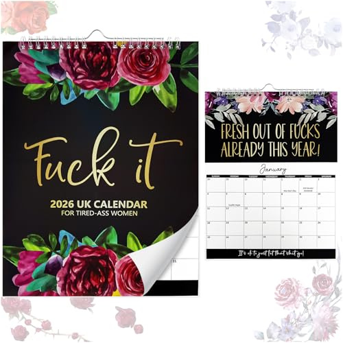 2026 Calendar for Tired Women, Wall Calendar 2026 UK 12 Month Wall Calendar Funny Schedule Management Gift Twin Wire Spiral Binding for Women Swear for Home Office Academic