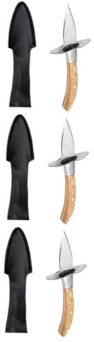 Garneck 3 Piezas cuchillo para ostras con mango de madera abridor de mariscos cortadora para pelar mariscos vida Pesca cuchillo ostras abridor de ostras cortadores para pelar mariscos PU