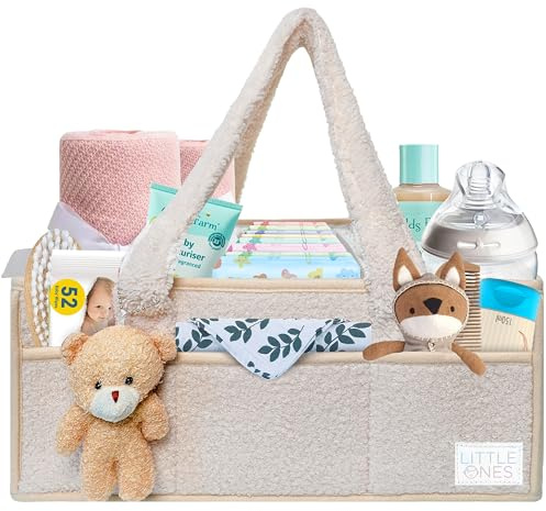 Little Ones® Nappy Caddy, Baby Essentials for Newborn, Baby Diaper Organiser, Baby Shower Gifts for Mum, Diaper Changing Organiser, Portable Nursery Storage Basket with Changeable Compartments