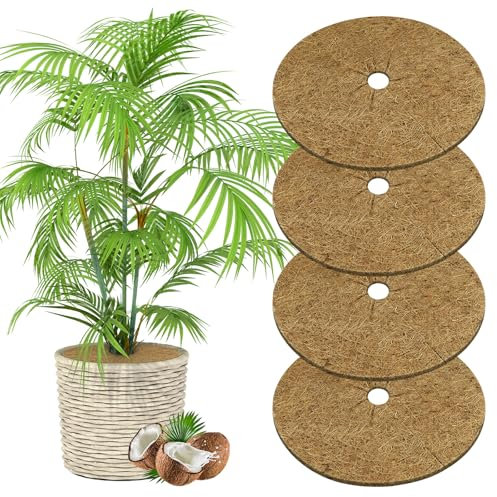 OFFCUP Tapis de Coco Plantes, 4pcs Disque de Protection Plante 40cm Disque de Paillage Tapis de Paillage en Fibre de Coco Disques Paillage de Désherbage des Plantes pour Plantes de Jardin Protection