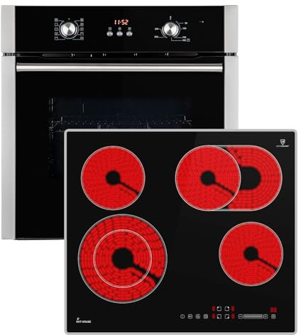 Cuisinière: 60cm Four encastrable BO8805SS + 59cm Plaque Eletrique CH5901AL | Gril | Air chaud | Timer automatique | Double Vitrage d'isolation thermique | Sécurité enfant | SET8805CH59AL