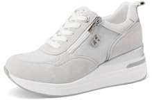 QUEEN HELENA Zapatillas con cuña de piel auténtica Zapatos deportivos de tacón alto para mujer QH9009, gris, 36 EU