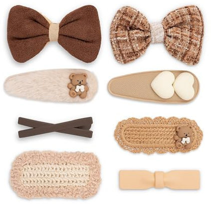 Baby Hair Clips, Colorful and Cute Soft Lined Alligator Style Hair Clip for Toddlers, Girls, Snap Baby Barrettes, Girl Hair Accessories, Non-Slip Hair Clips for Fine Hair, Set of 8 - (Brown)