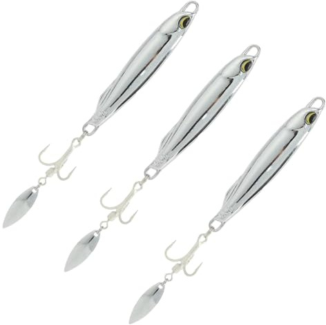 3 st havsfiskedrag set – 30 g metalljiggar och skedar för makrill, bas, torsk och gädda – 10 cm silverdrag med vassa krokar för saltvatten och sötvatten, för sportfiskare och fiskeentusiaster