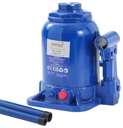 KATSU Tools Low Profile Stubby Hydraulic Bottle Jack 20 Ton Heavy Duty Lifting Jack for Auto Repair Vehicle Maintenance