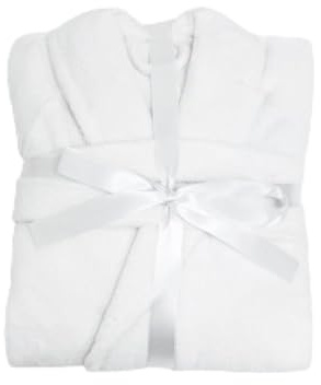 Cloud Touch Unisex Dressing Gown - Dual Textured Velour Towelling Bathrobe with Front Pockets, Adjustable Belt, Hanging Loop, Shawl Collar Luxury Spa Robe (S/M, White)