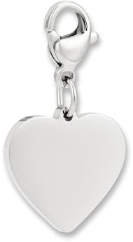 Charms pendentif cœur avec fermoir mousqueton | Pendentif de collier argenté en acier inoxydable 316L | Charm pour bracelet à breloques en argent | Résistant à l’eau & hypoallergénique