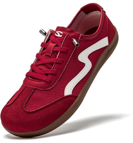 HOBIBEAR Wide Barefoot Shoes Women Men Lightweight Breathable Retro Casual Fashion Slip On Sneakers Minimalist Zero Drop Shoes RED