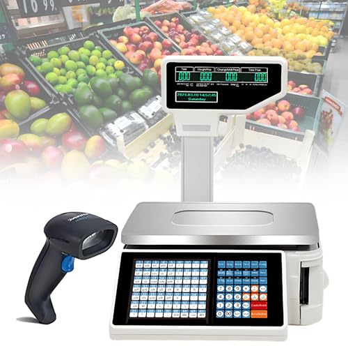 Ofyphth Balance de calcul de Prix avec Affichage sur Poteau, Balance avec imprimante intégrée, Caisse enregistreuse, capacité de 30 kg/66 lbs, Caisse enregistreuse Commerciale. PackageB