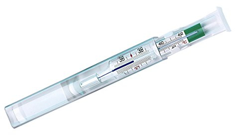 GERATHERM classic plus Fieberthermometer analog plus Aufbewahrungshülle mit Lupeneffekt/leichtes Ablesen der Messwerte/Glasfieberthermometer ohne Quecksilber und ohne Batterien/Made in Germany