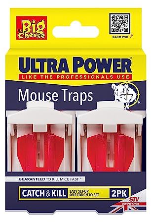 The Big Cheese Ultra Power Ready-Baited Mouse Trap - Twin Pack - Reusable Mouse Traps For Indoor & Outdoor Use - Humane Mouse-Trap - Easy to Clean Plastic Mice Trap - Prebaited Rodent Trap