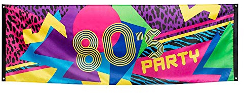 Boland 44602 - Dekorationsbanner 80er Party, Größe 74 x 220 cm, 80s, Bunt, Polyester, Banner, Wanddekoration, Mottoparty, Karneval, Disco, Bühne, Geburtstag, Leomuster, Hängedekoration