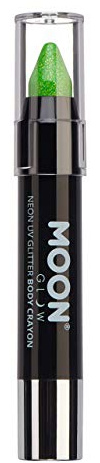 Moon Glow - Neon UV Glitter Face Paint Stick / Body Crayon makeup for the Face & Body - Green - Glows brightly under UV lighting