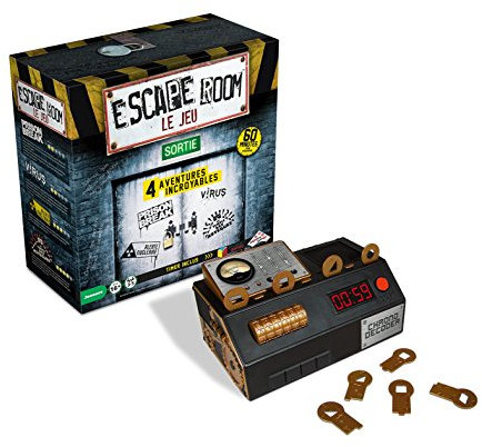 ESCAPE ROOM – Le Jeu – Coffret de 4 aventures différentes en français. Riviera Games. 3 à 5 joueurs , à partir de 16 ans, Noir
