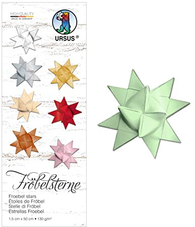 URSUS 3210030 - Tiras de papel para estrellas Fröbelsterne, de papel de dibujo 130 g/m², 1,5 x 50 cm, 80 tiras para aprox. 20 estrellas, menta, talla única.