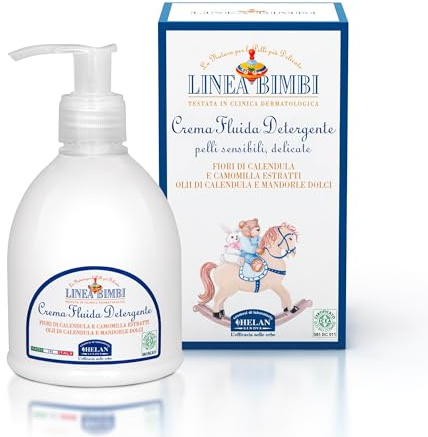 Helan, Linea Bimbi - Crema Corpo Idratante Neonato e Bambino, Detergente Fluido con Camomilla, Olio di Mandorle Dolci e Calendula, Calmante e Lenitiva per la Pelle Delicata di Bambini e Neonati, 240ml