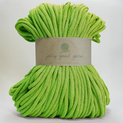 5mm Braided Macrame Cord Rope by Jolly Good Yarn, Soft Recycled Cotton, 100m (500g), Wall & Plant Hangers, Textile Jewellery, Decorations (Bicton Green)