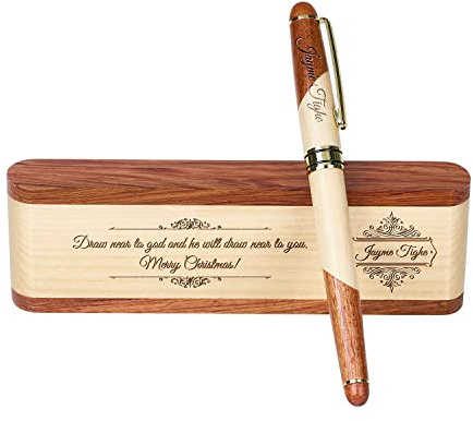Ensemble de stylos en bois gravés, stylo exécutif et boîte avec personnalisation gratuite, stylo à bille avec étui pour cadeau (B)
