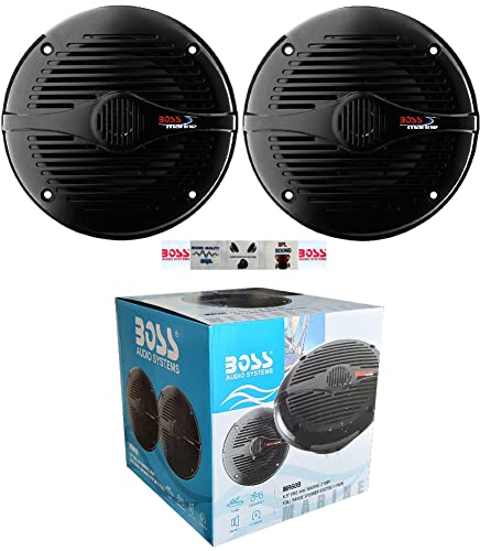KIT SET PER BOSS AUDIO SYSTEMS MR60B 2 altoparlanti marini 2 vie, 6,5 16,5 cm 165 mm, 100 watt rms 200 watt max, neri, impermeabili, mare, piscina, barca, hotel, a coppia + 5 sticker omaggio