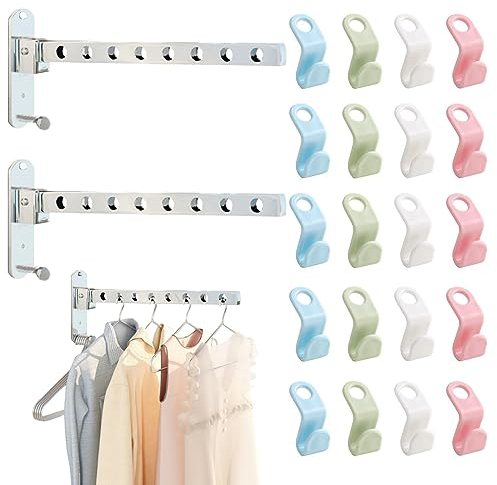 Zodors 2 PCS Kleiderhaken Klappbar, Kleiderlüfter 90°Drehbar Starke Tragfähigkeit 20 PCS Platzsparende Kleiderbügel Verbindungshaken für Wohnzimmer Bad Schlafzimmer Büro Schrank