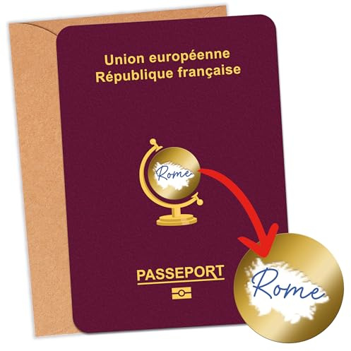 aliceandberry Carte à gratter Voyage - Passeport Cadeau Surprise - Destination Personnalisable - Anniversaire, EVJF, Noël - Pastille à gratter & enveloppe Incluses