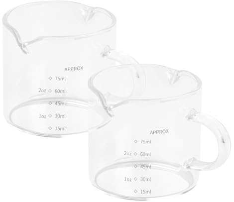 Wisebom 2 Piezas Vaso Medidor Café, Tazas de Café de Doble Boquilla, Jarra Medidora Cristal Reutilizables con Asa, Tazas de Espresso para Bar, Fiesta, Vino, Cóctel, Bebida, Café