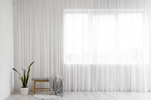 IDOL Gardinen Vorhang halbtransparent mit Kräuselband und Store Voile Bleibandabschluss Weiß (HxB 200x200 cm)