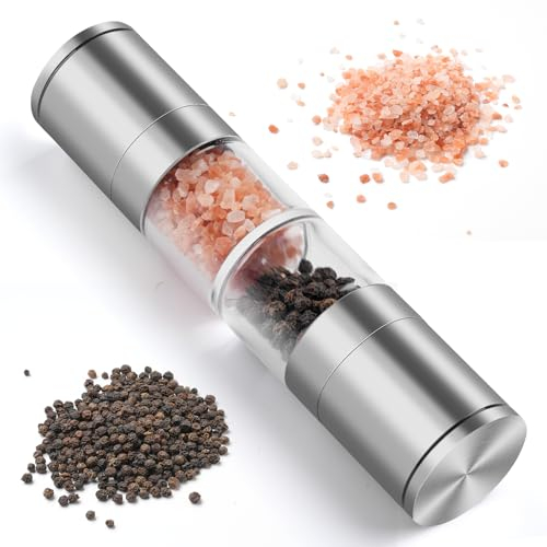 FRIBERG Molinillo Pimienta,Salero Y Pimentero,Molinillo De Sal Y Pimienta Manual Con Ventana Acrílica Transparente,2 En 1 Molinillo De Pimienta
