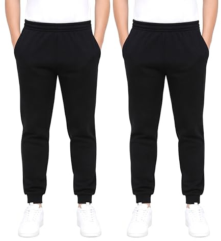 KHIM Jogging Trouser Tracksuit Bottom Pant Kids Unisex Girls Boys Activewear (UK, Age, 7 Years, 8 Years, Regular, Black 2 Pack)
