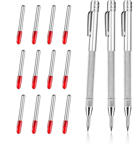 PBUSPU 3 Stück Wolframcarbid Stift, Anreißnadel Hartmetall mit Magnet,12 Ersatz Red Hat Markierspitzen für Glas Metallblech Keramik und Gehärteten Silber Carbide Pen