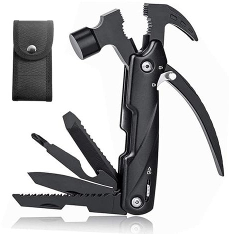 Martillo Multiusos, Mini Martillo Multiherramienta, Martillo Multiherramienta, Herramienta Multiusos 12 en 1, Alicates Plegables, para Acampar, Actividades al Aire Libre, Caminatas, Pesca y Más