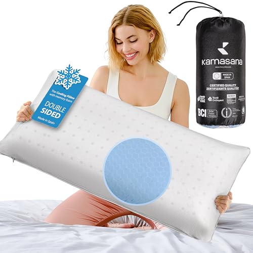 KAMASANA Orthopädisches Kissen 40 x 60, Höhe 13 cm – hellblauer kühlender Bezug – Memory-Schaum – hypoallergen, ergonomisch, atmungsaktiv, mit Belüftung und Nackenstütze