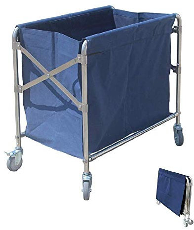 Carrello per lavanderia con ruote e borse rimovibili, carrello di pulizia di grande capacità, con tessuto spesso, colore blu