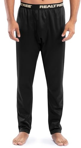 Realtree Men's Heavyweight Fleece Thermal Underwear Long Johns Bottom, Pitch Black, Large