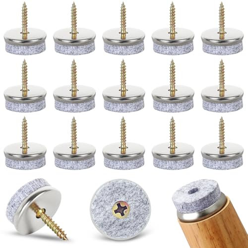 Gucass 50 Pezzi Feltrini Sedie, 20 mm Rotondi Feltrini per Mobili, Piedini Sedie con Feltro Spessore 5.5 mm, Bordi in Metallo, per Mobili Pesanti Sedie, Protezione per Mobili, Facili da Avvitare