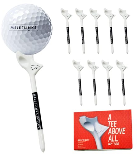 MELE LINKS Tee da golf in plastica resistente a 10° (confezione da 10) – Tee infrangibili per ridurre rotazione, tagliare e aumentare la distanza – Accessori da golf premium per principianti e