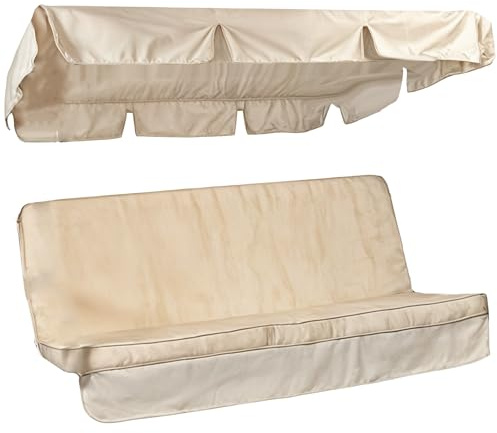 Sicignano | Set Cuscino per Dondolo da Esterni – Telo Parasole Incluso, Cotone/Poliestere con Imbottitura in Poliuretano Espanso, Ideale per Giardino Terrazza Veranda (Ecrù, 4 posti, 165x50x60h cm)