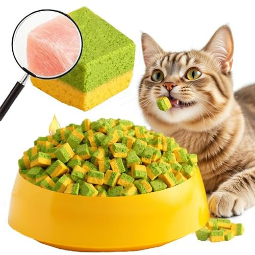 GREMBEB Cat Toy Grass Treats Freeze Dried 2 in 1 60g Fish Oil Chicken Cats Chew Grass Pellet Kitten Catnip for Hairball Removal Kitty Bite Snack for Cleaning Teeth Kitten Dental Food Indoor (2.12oz)