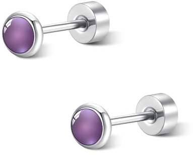 FACOKO Pendientes Hipoalergénicos Para Mujer Pendientes De Titanio Con Piedra Natural Pendientes Unisex Varios Estilos Disponibles (Amatista, 4MM)