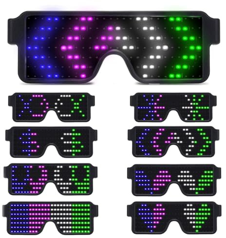 Occhiali da sole a LED che si illuminano dinamici e luminosi, per rave e feste, ricaricabili tramite USB, 8 modalità che si illuminano al buio, per compleanno, discoteca, Halloween, Natale, festival
