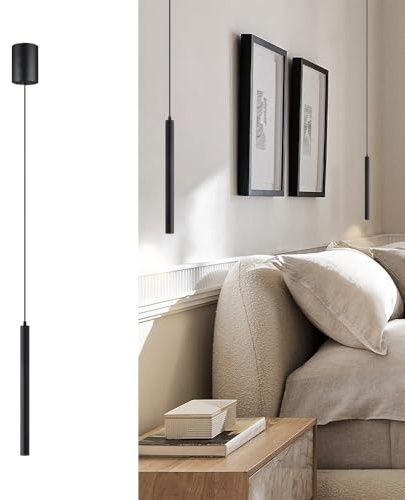 Jadssox Lámpara Colgante LED Negra de Tubo Largo - Spot Colgante de Techo, Luminaria Colgante Minimalista, Lámparas Colgantes 3W para Salón, Dormitorio, Café, Bar(3000K,40cm)