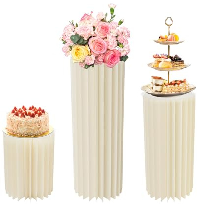 Set di 3 colonne decorative per matrimonio, in carta, colore bianco, diverse altezze, 40/60/80 cm, colonne decorative pieghevoli per eventi, decorazione da tavolo di nozze, colonna di fiori
